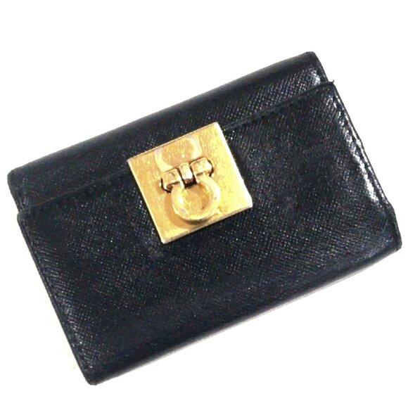 Ferragamo Black Leather Gancini Key Case Holder | Vintage 6 Key Wallet 4"x2.75" - Picture 1 of 13
